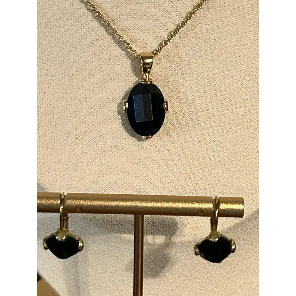 Blue Montana Crystal Pendant Necklace & Matching Earrings Jewelry Set NWOT